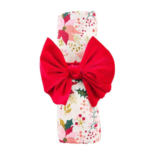 Poinsettia Swaddle Set w/ Headband - Jayla's Bowtique