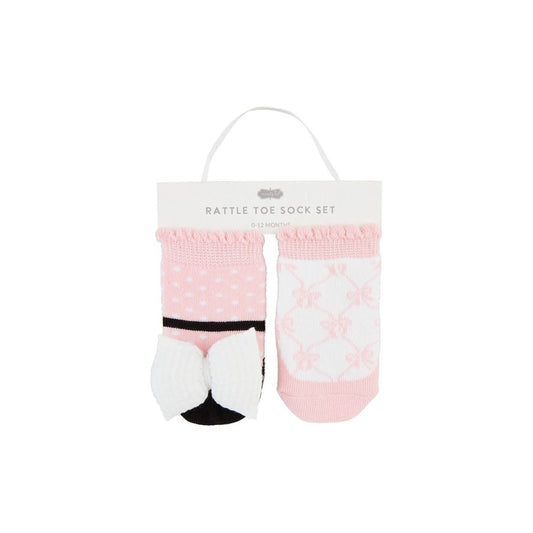 Stripe Bow Rattle Toe Socks