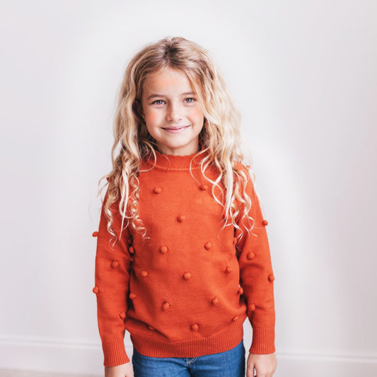 Rust Pom Pom Fall Winter Sweater