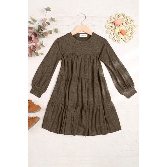 Puff Long Sleeve Tiered Hacci Brushed Dress