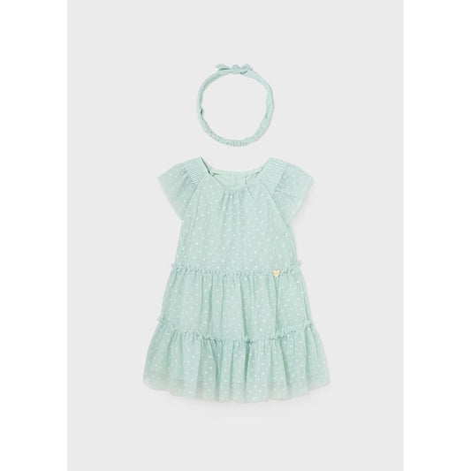 Tulle Plumeti Mint Dress with Headband