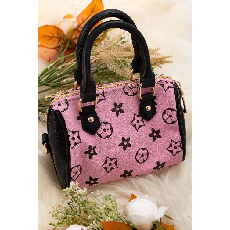 Pink & Black Star Printed Mini Satchel Purse