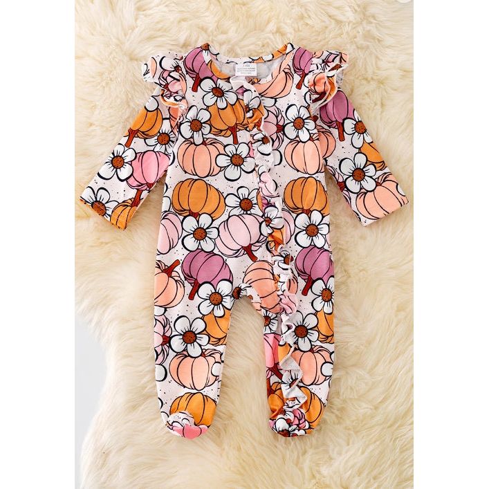 Fall Floral Pumpkin Footie