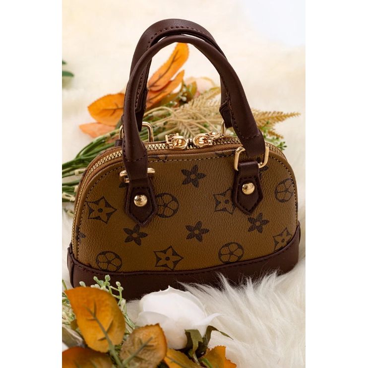 Khaki & Brown Star Mini Half Moon Purse