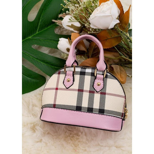 Pink/Tan Plaid Mini Purse