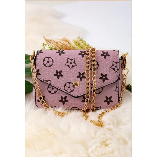 Pink & Brown Star Mini Crossbody Purse