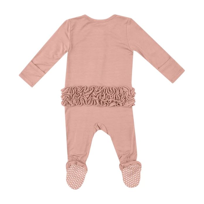 Peach Beige Ruffle 2 Way Zipper Footie