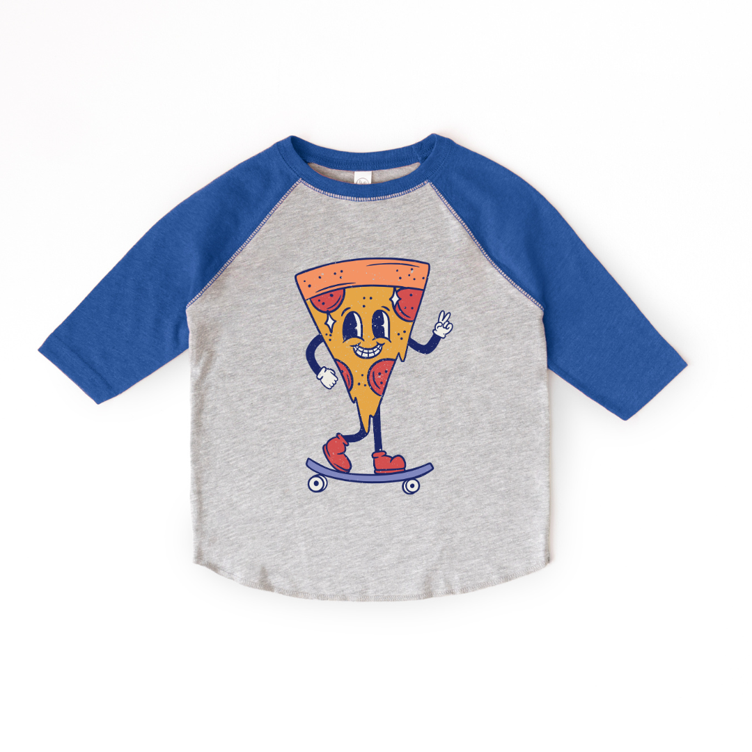 Pizza Skateboard Raglan Graphic Tee Shirt