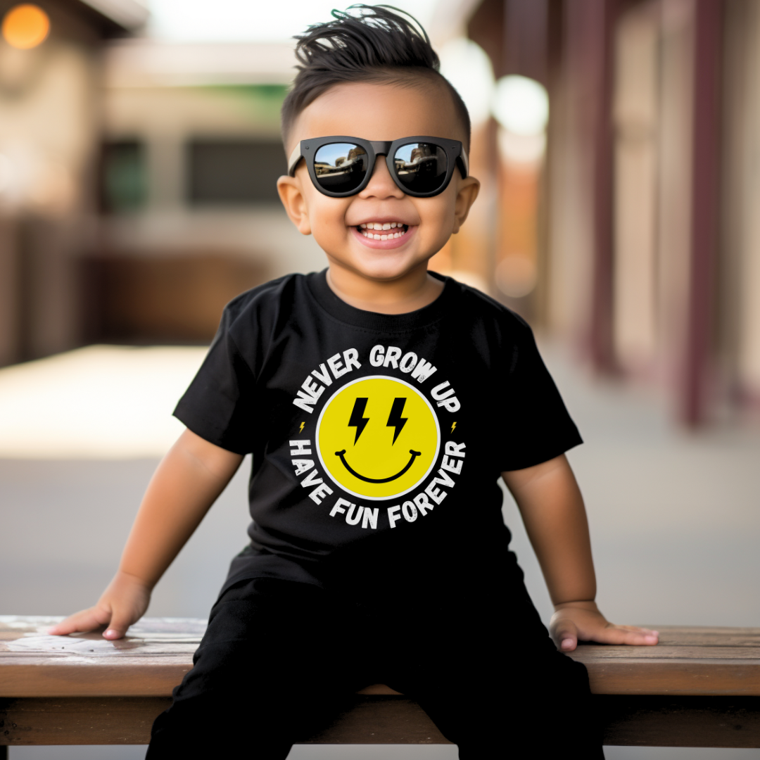 Never Grow Up Smilie Graphic Tee Shirt