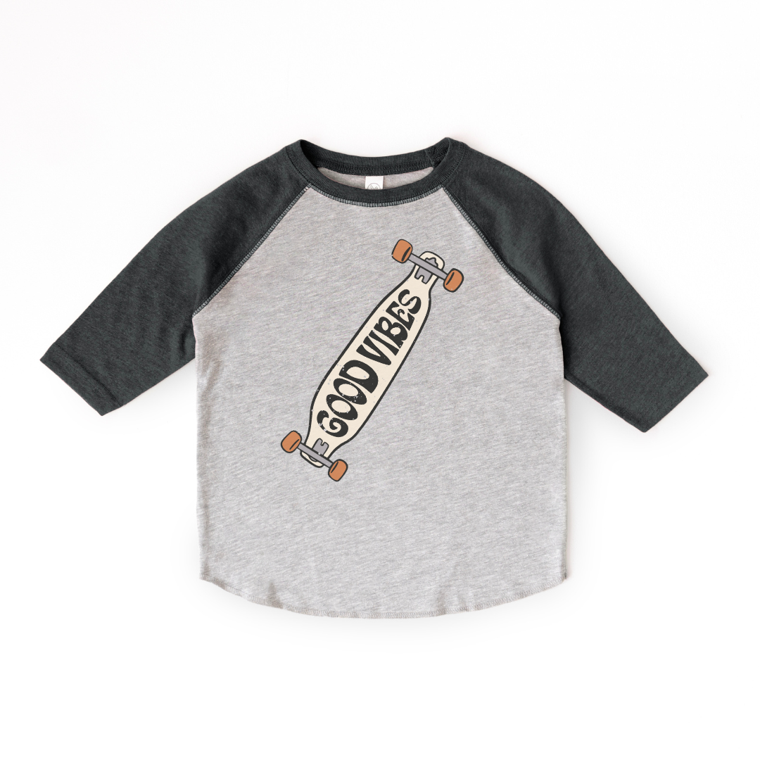 Good Vibes Skateboard Raglan Graphic Tee Shirt