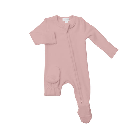 Pink Silver Solid 2 Way Zipper Footie