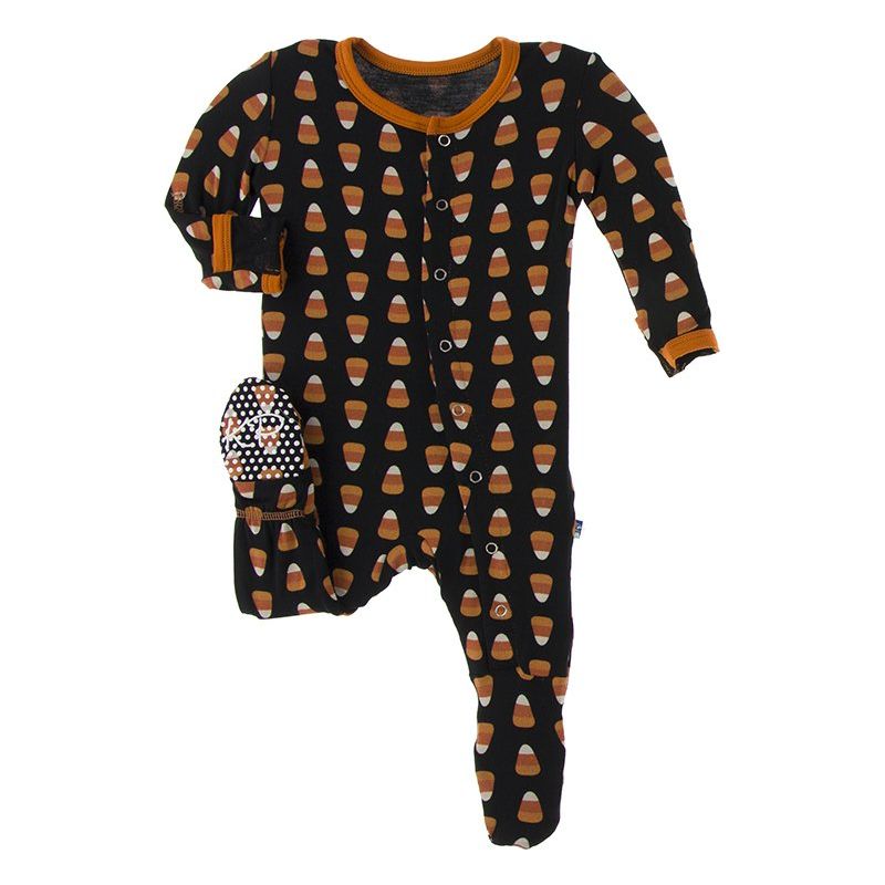 Midnight Candy Corn Print Footie with Zipper