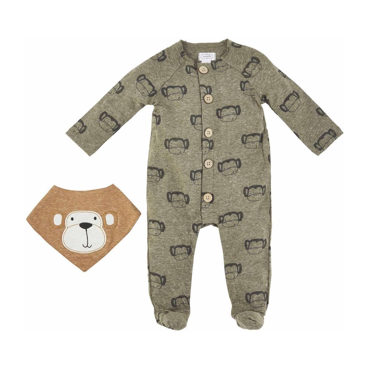 Monkey Baby Sleeper And Bib Set