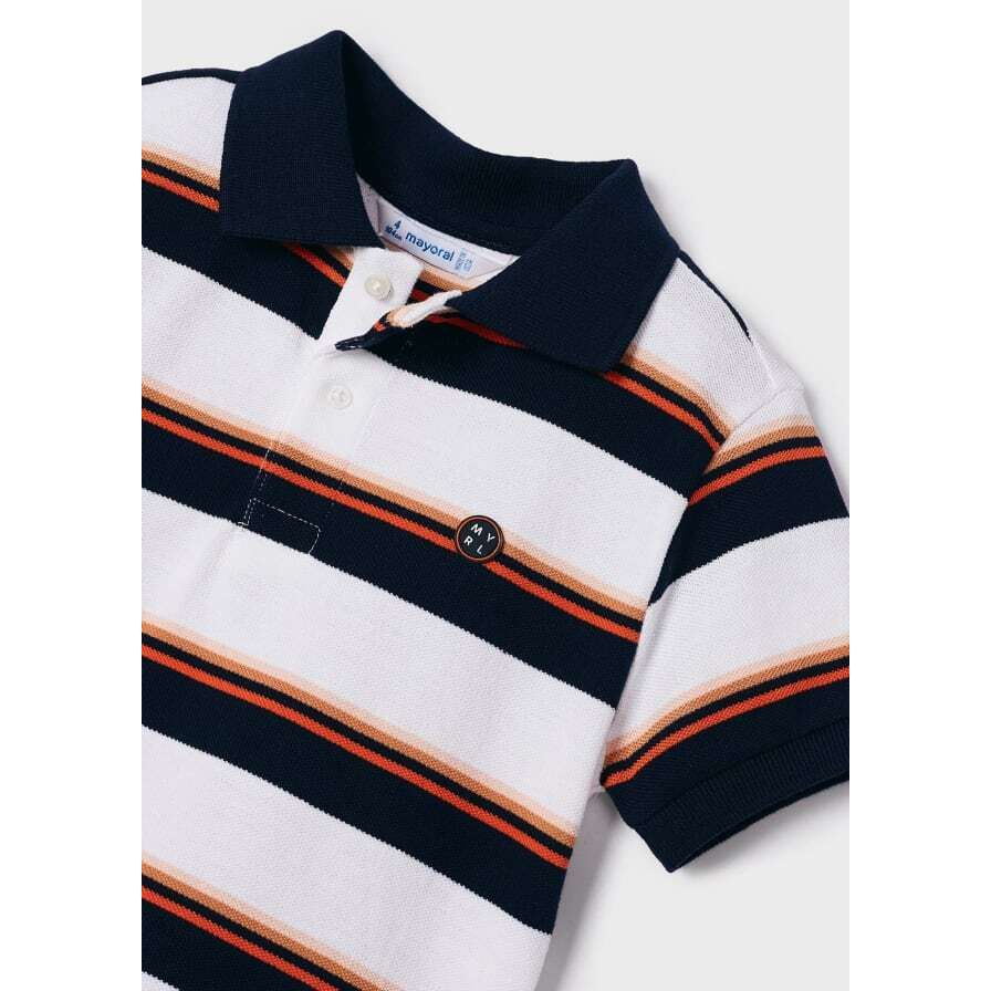 Navy, Orange & White Stripe Polo