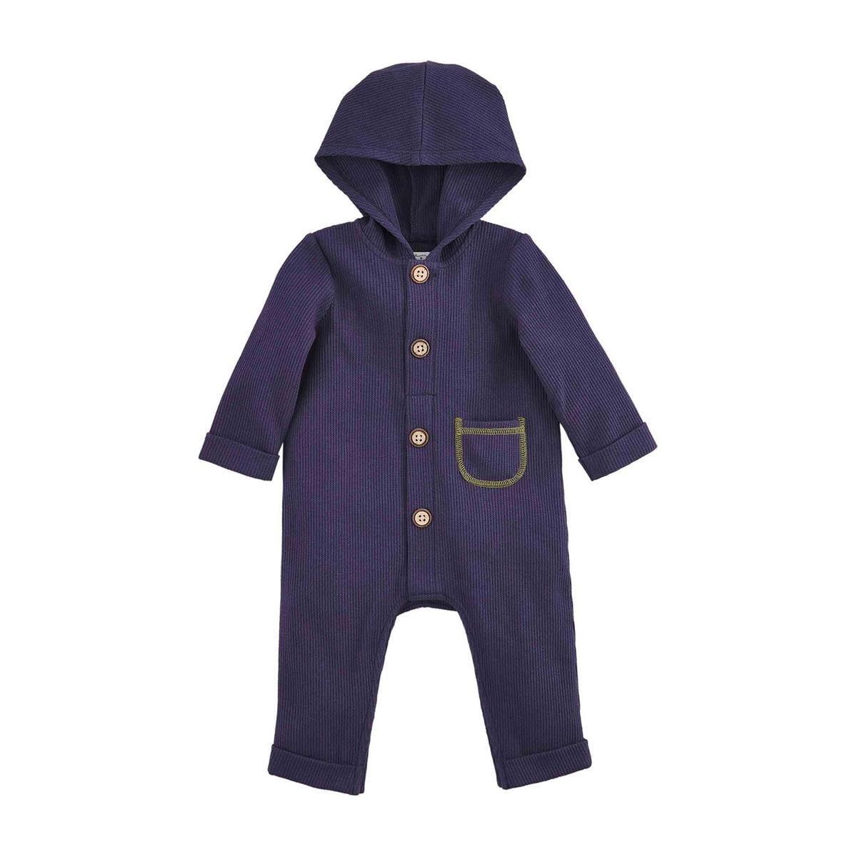 Navy Hooded Waffle Baby Bodysuit