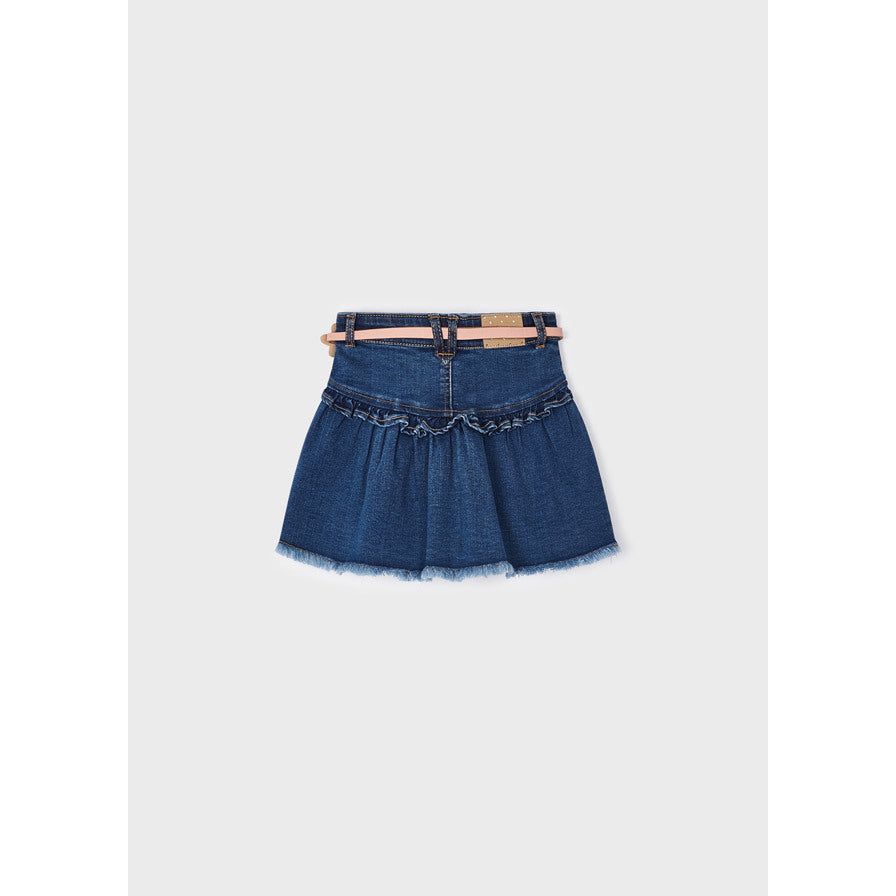 Denim Fray Skirt with Flower Belt